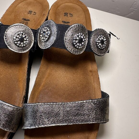 Naot Womens Marissa Sandal Size 38 7 Silver Pewter Leather Low Wedge Slide Shoe - Picture 5 of 11